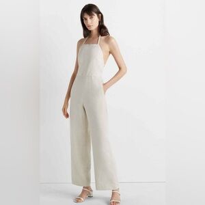 Club Monaco Linen-Blend Cream Tie-Strap Jumpsuit